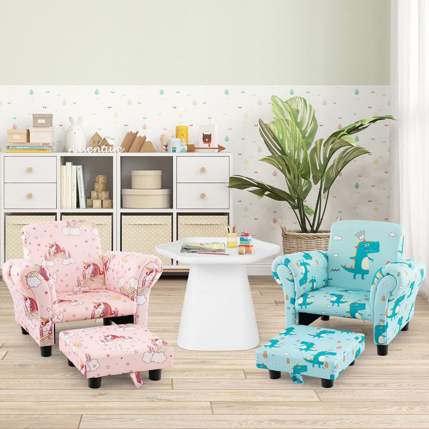 Kids Single Sofa With Cute Patterns Ergonomic Backrest And Armrests