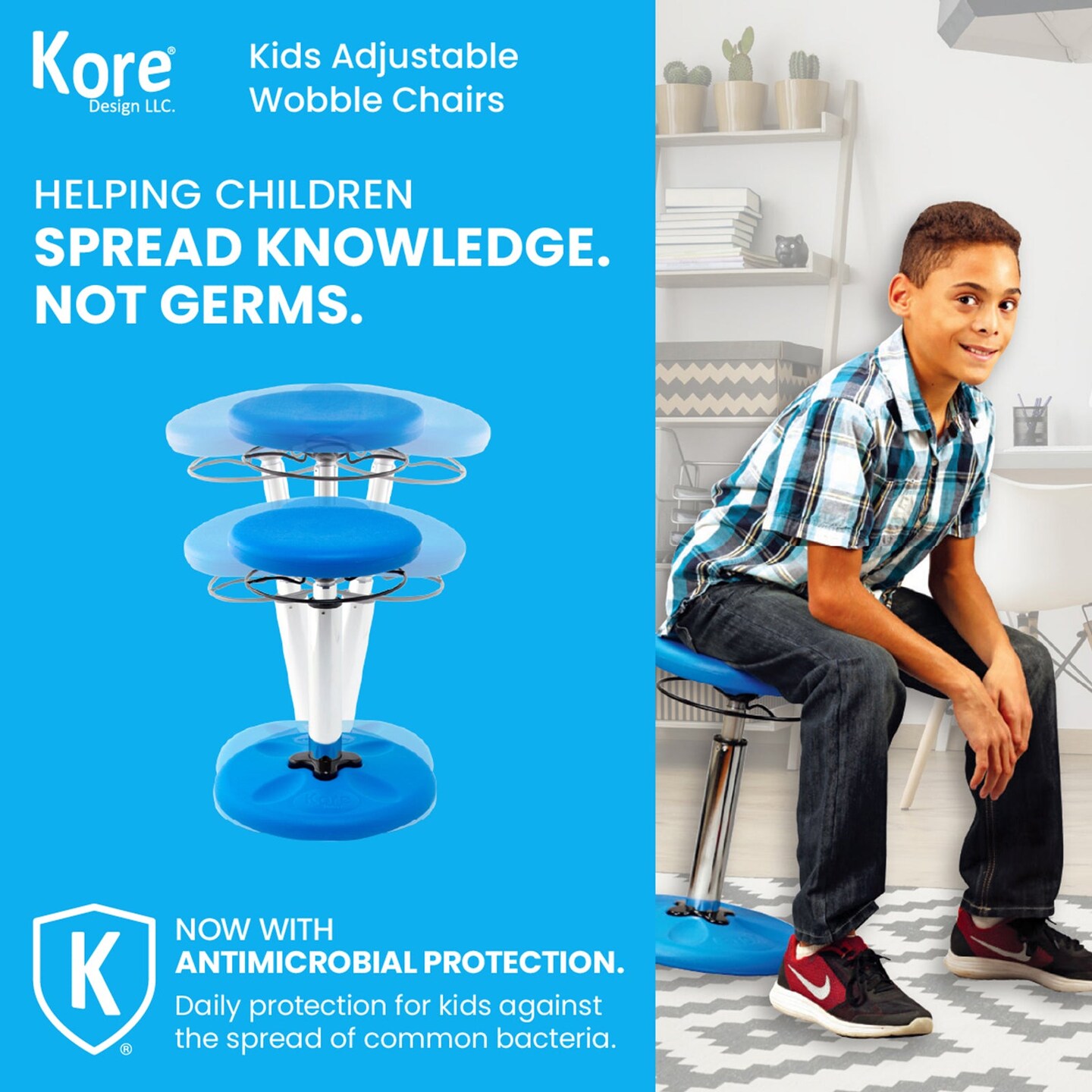 Kids Adjustable Tall Wobble Chair 16.5-24&#x22; Blue