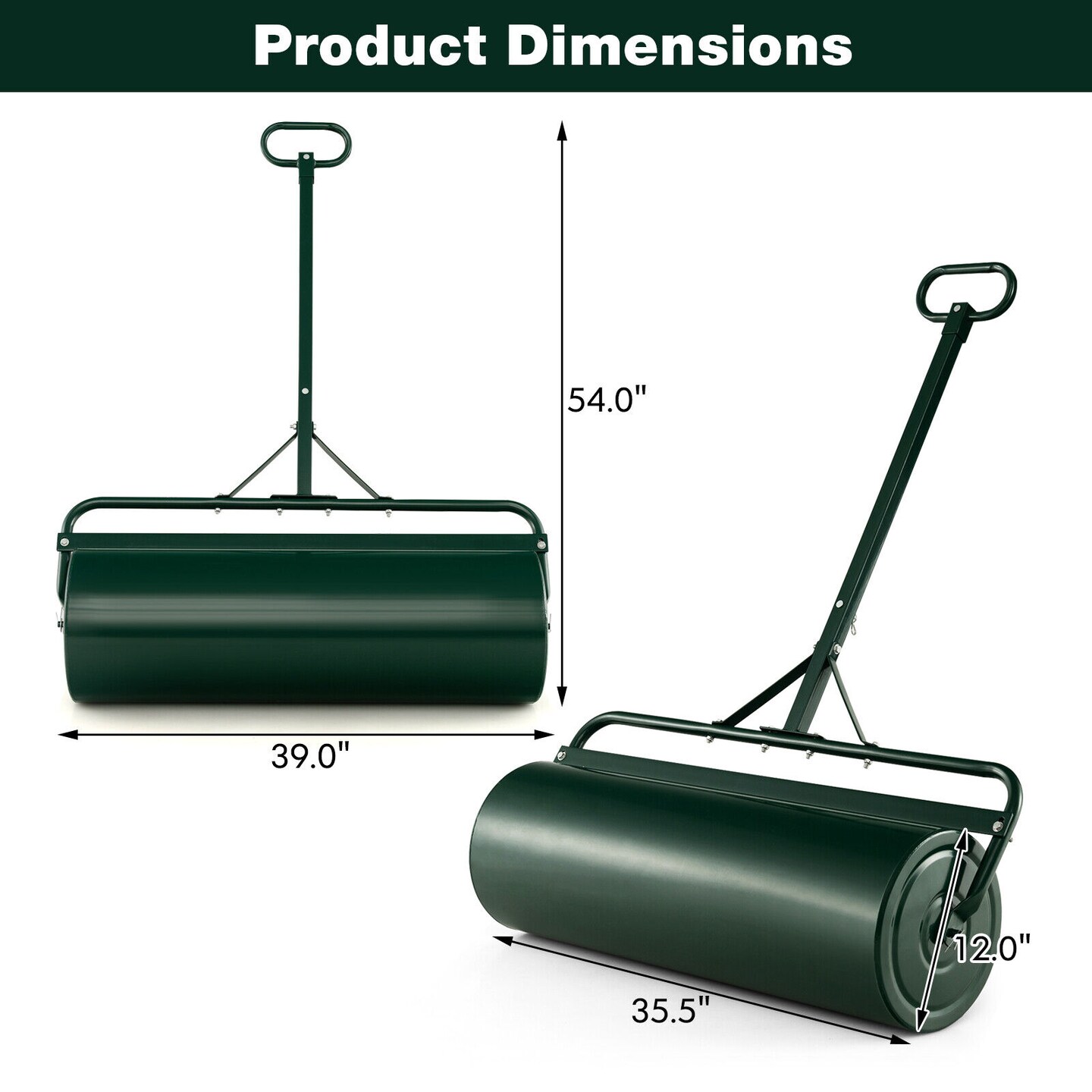 Metal Lawn Roller with Detachable Gripping Handle