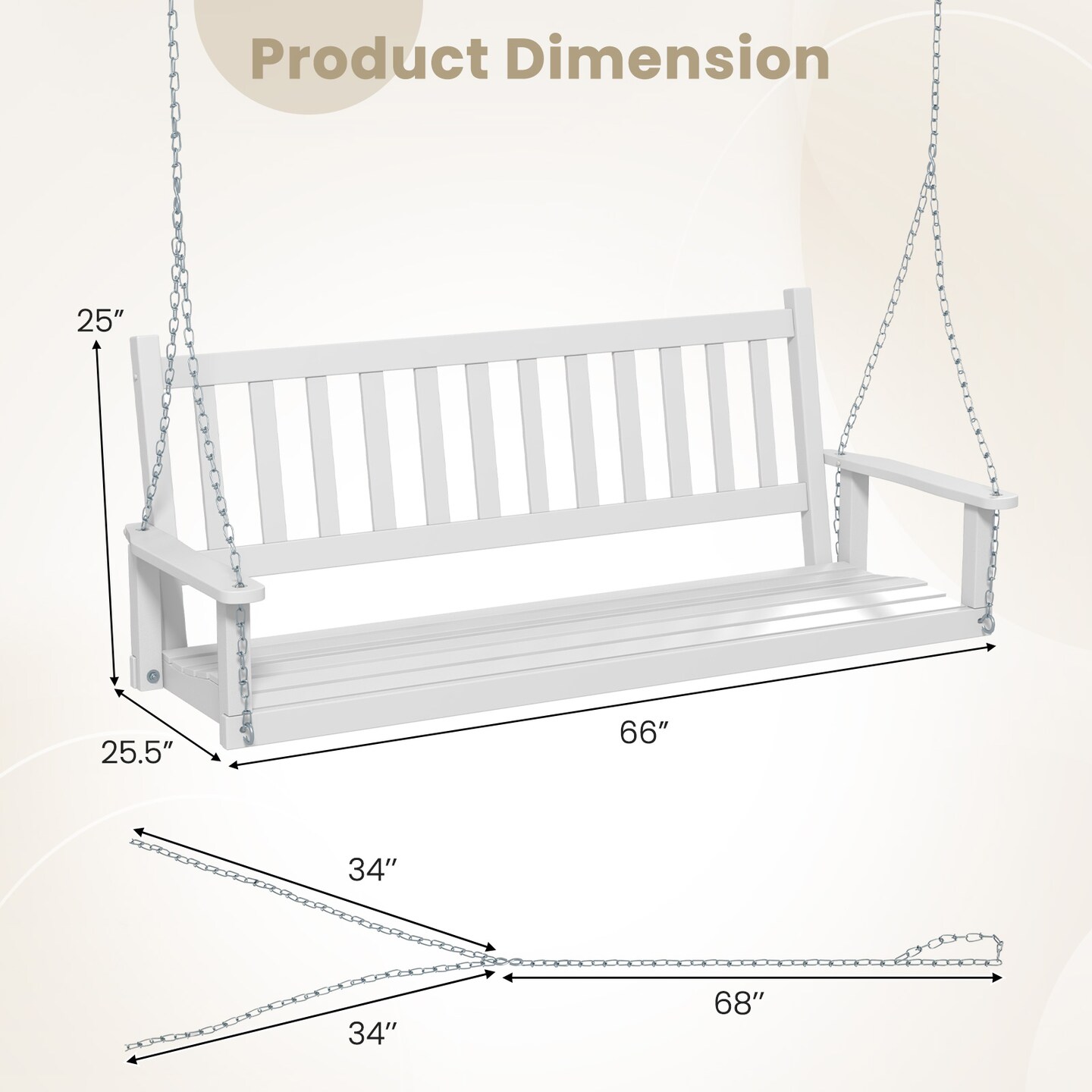 Wooden Outdoor Porch Swing with Slatted Backrest and Ergonomic Curved Seat