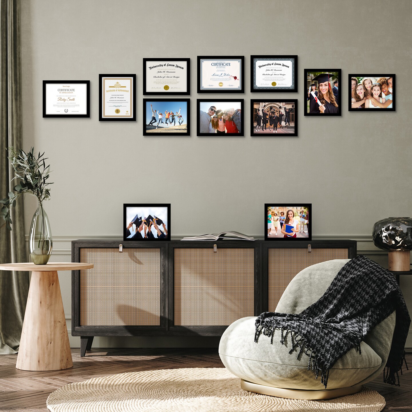 Americanflat Gallery Wall Picture Frames - Set of 12 - Picture Frame Set for Wall Collage - Plexiglass Cover - Hanging Hardware - Includes Easel