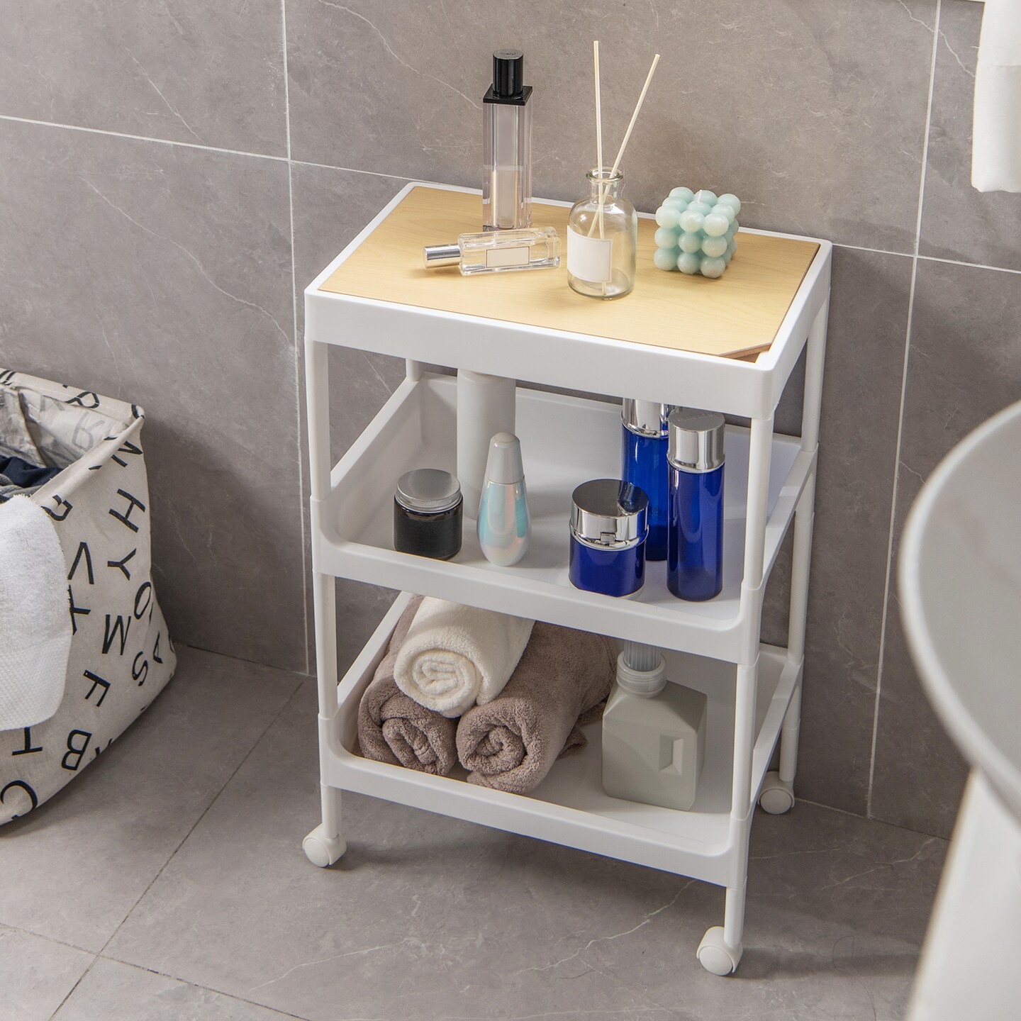 Utility Rolling Cart With Detachable Tray Top And Locking Wheels-3-tier