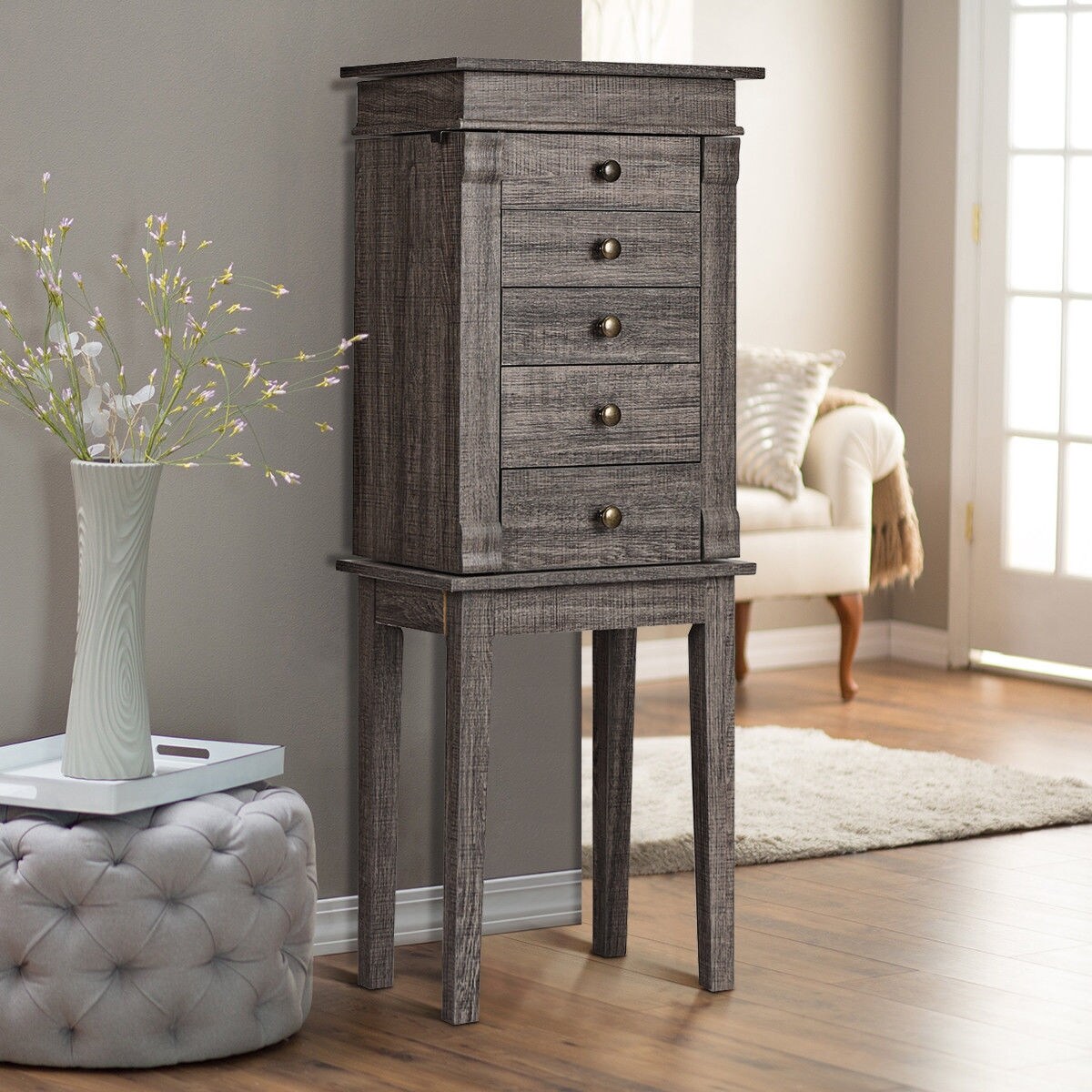Standing Jewelry Cabinet Storage Organizer With Wooden Legs