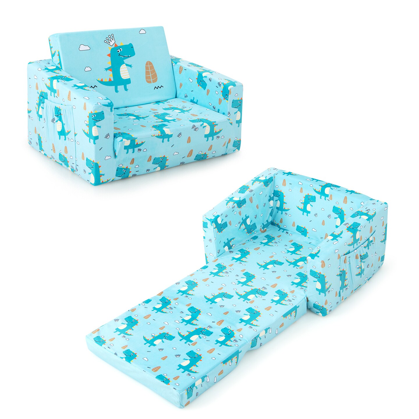 Kids Recliner Sofa Converts To Sleeper Bed For Boys Girls-Blue