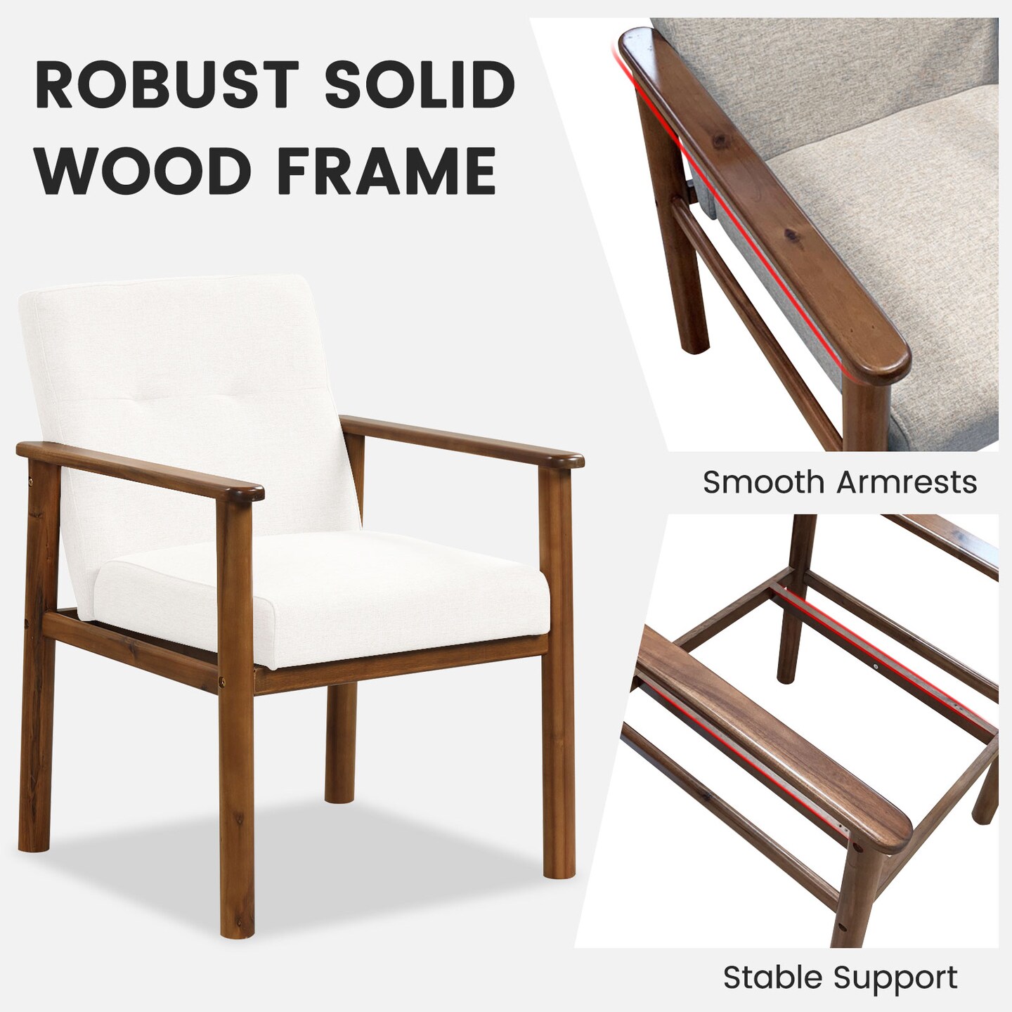 Modern Accent Linen Fabric Armchair With Solid Wood Legs And Soft Cushioned Seat