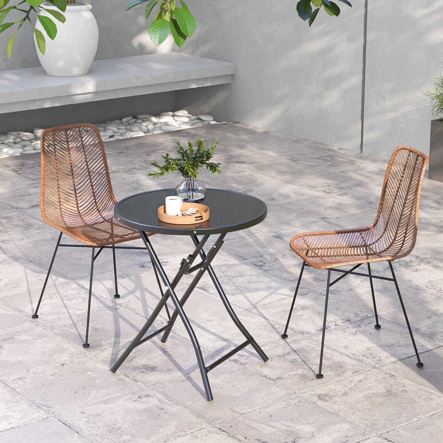 23 Inch Round Bistro Table With Tempered Glass Tabletop