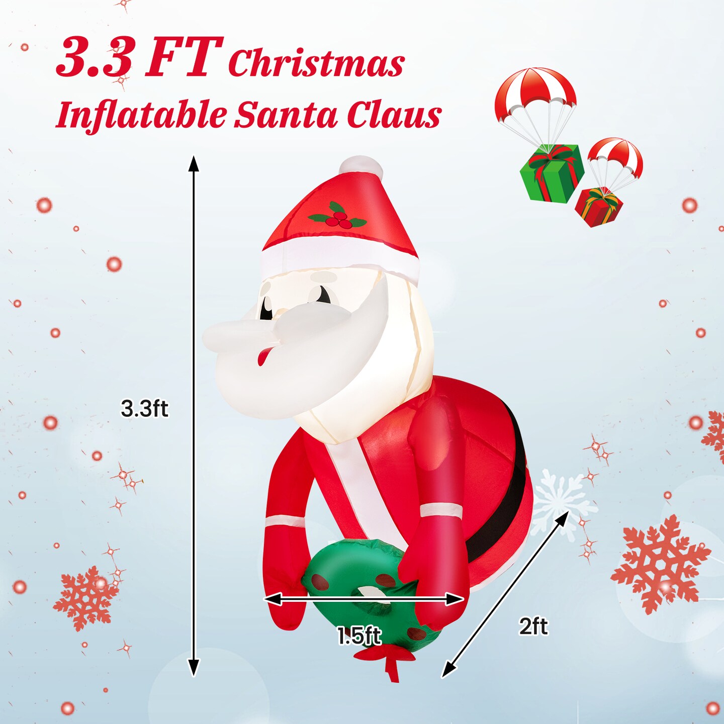 3.3 Feet Lighted Inflatable Santa Claus Broke Out From Window