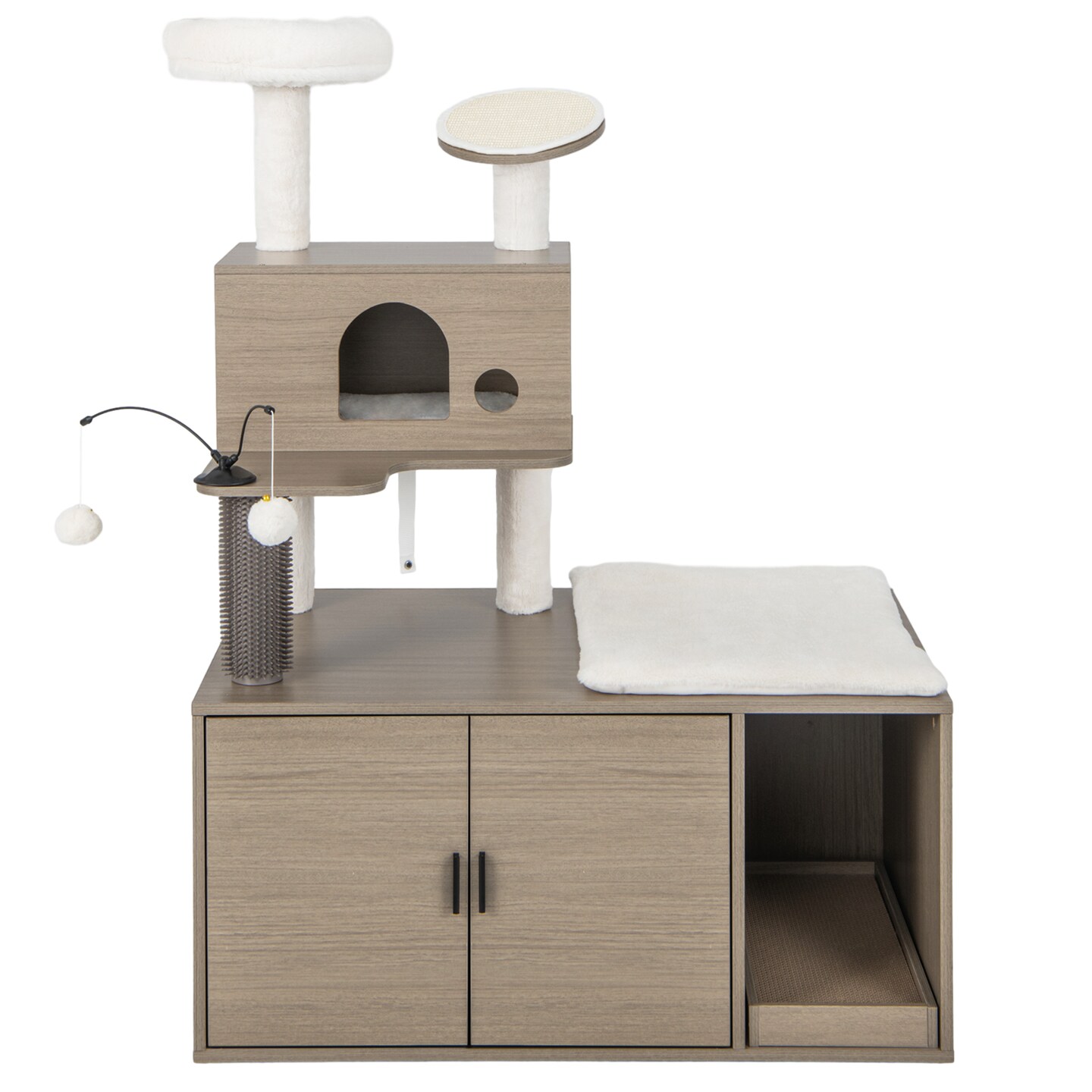 2-in-1 Modern Cat Tower With Litter Box Enclosure For Indoor Cars-gray