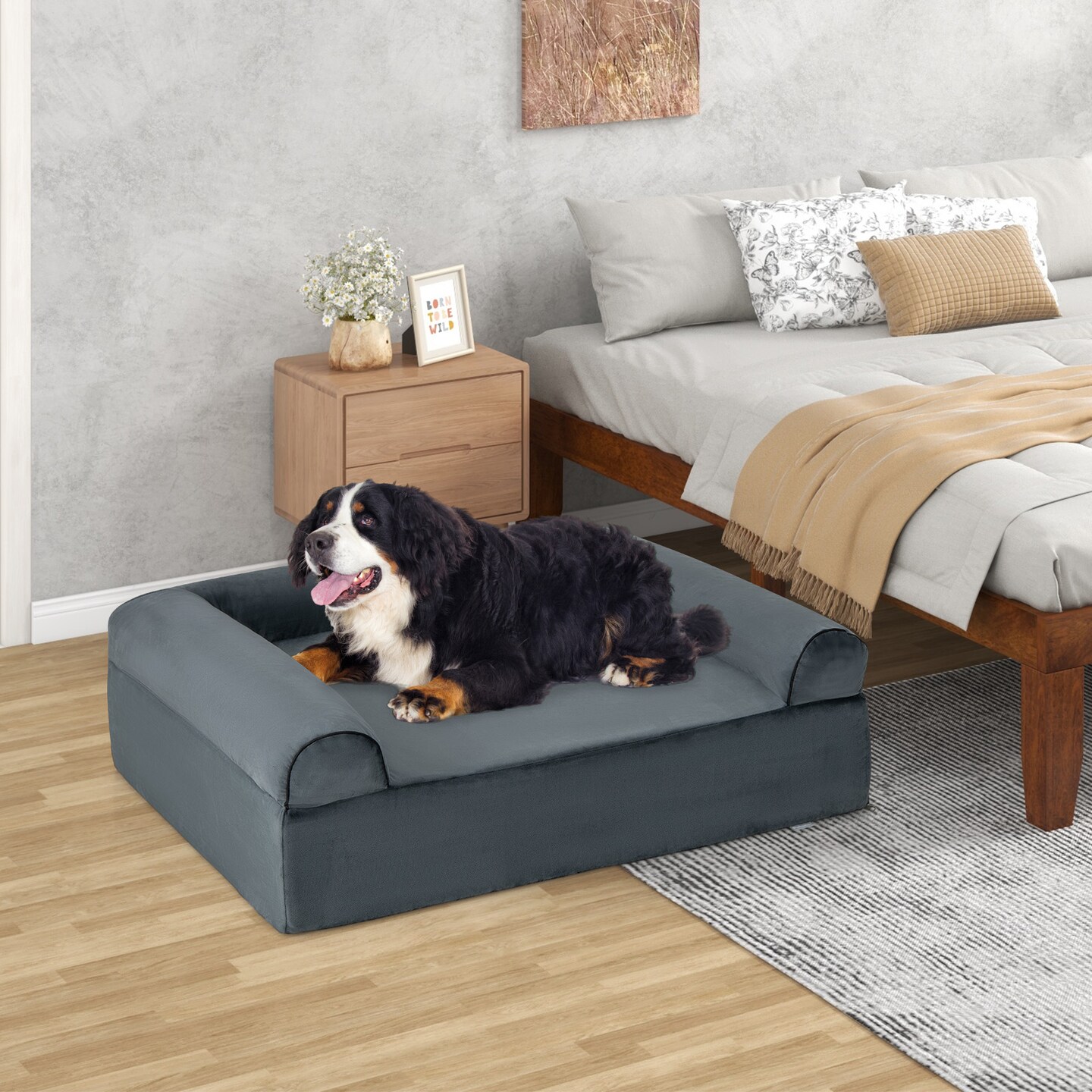 Orthopedic Dog Bed Memory Foam Pet Bed with Headrest for Large Dogs-Grey - 40&#x22;x 32&#x22; x 12&#x22;
