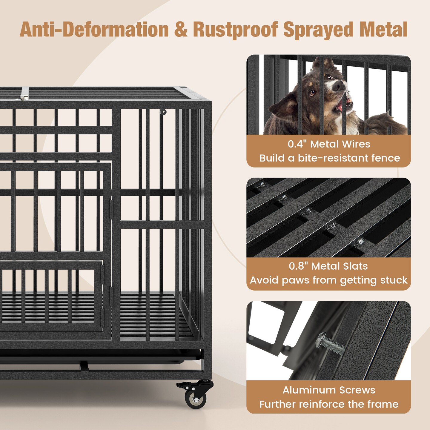 Foldable Heavy-Duty Metal Dog Cage Chew-proof Dog Crate with Lockable Universal Wheels - 37&#x22; x 23&#x22; x 30&#x22; (L x W x H)