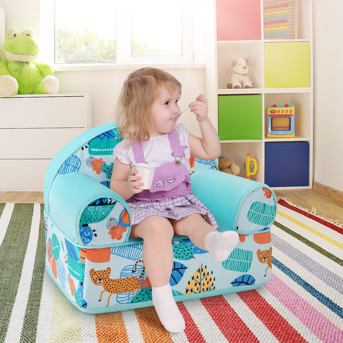 Kids Armchair With Plush Velvet Cover And Soft Sponge Filling-Blue