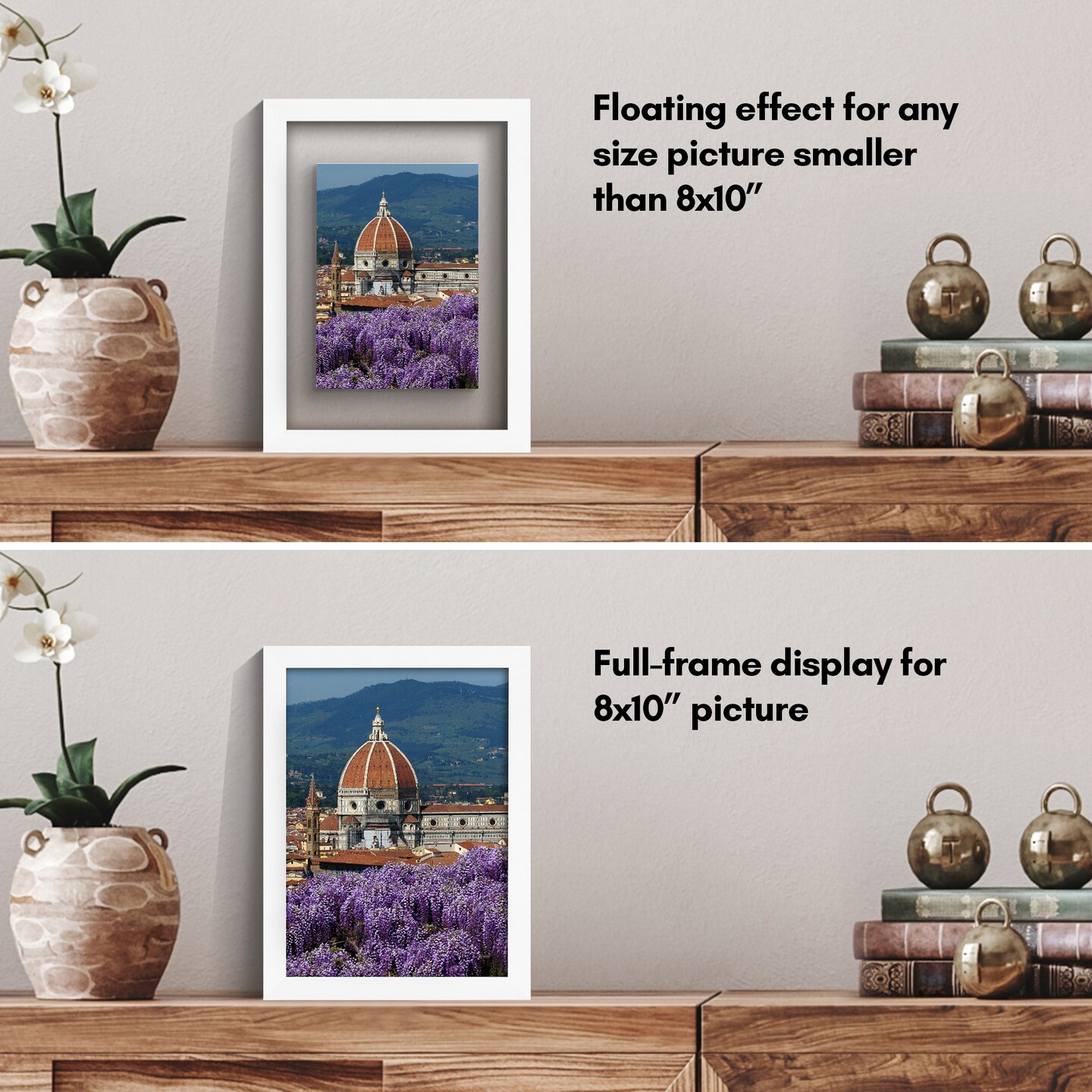 Americanflat Floating Picture Frame for Wall Art - Photo Frame with Floating Effect for Photos, Wall Art, and Pressed Flowers - Polished Glass Cover - Hanging Hardware