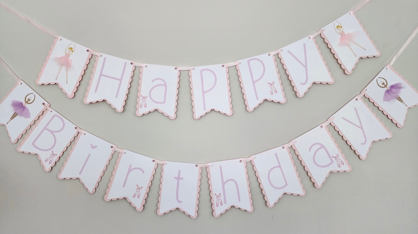 Creative Converting Twinkle Toes Ballerina Birthday Banner - 6' X 8.5', Pink, Satin Ribbon