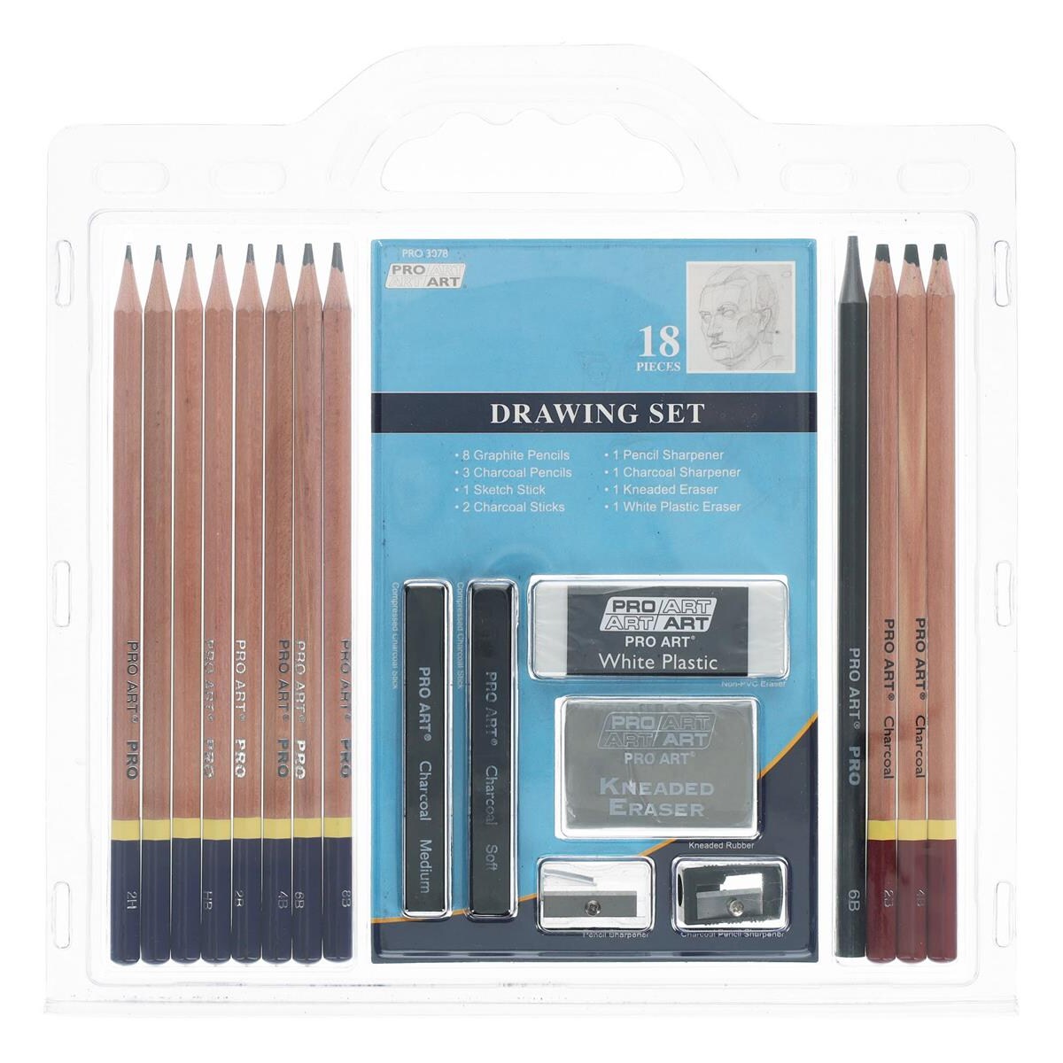 Pro Art Pencil Sketch & Draw 18pc Set – Versatile Art Pencils for Drawing, Sketching Pencils with Graphite, Charcoal, Erasers & Sharpeners