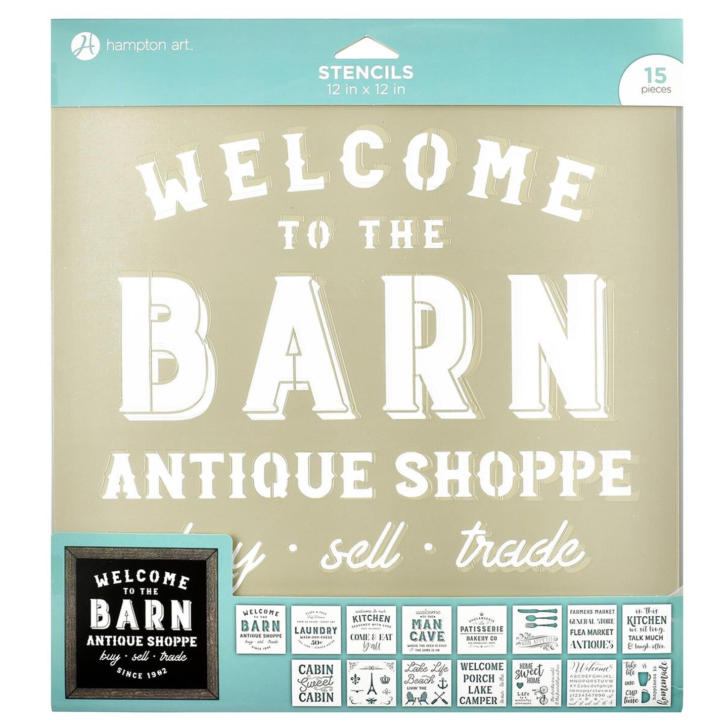 Hampton Art Stencil 10&#x22; x 10&#x22; Welcome set, 15 unique plastic stencils sheets included, for acrylic paint, oil paint or spray paint, washable and reusable