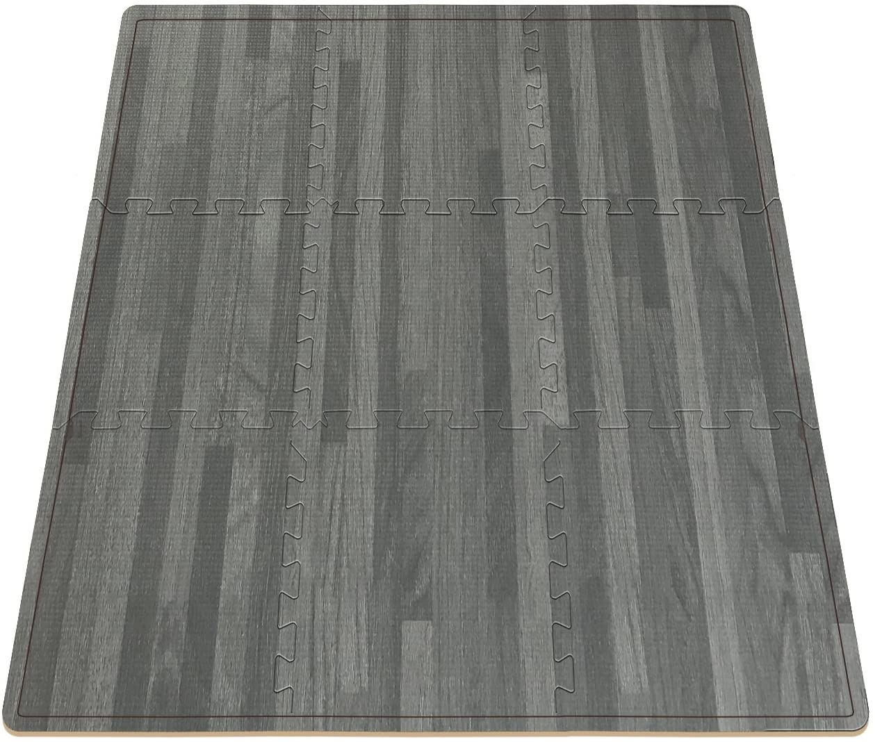Sorbus Wood Floor Mats Foam Interlocking -Thick Puzzle Wood Tiles with Borders &#x2013; for Home Office Playroom Basement (16 Tiles 16 Sq ft)
