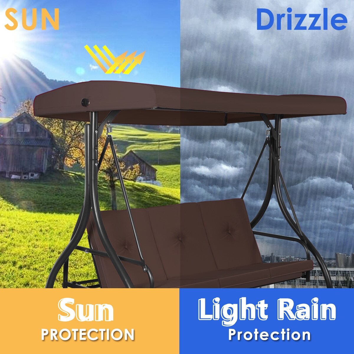 3 Seats Converting Outdoor Swing Canopy Hammock with Adjustable Tilt Canopy