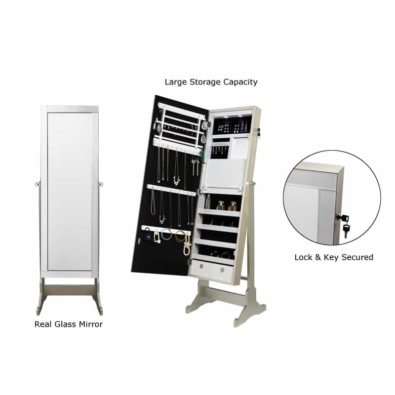 Adele Cheval Floor Mirror Jewelry Armoire with LED Lights