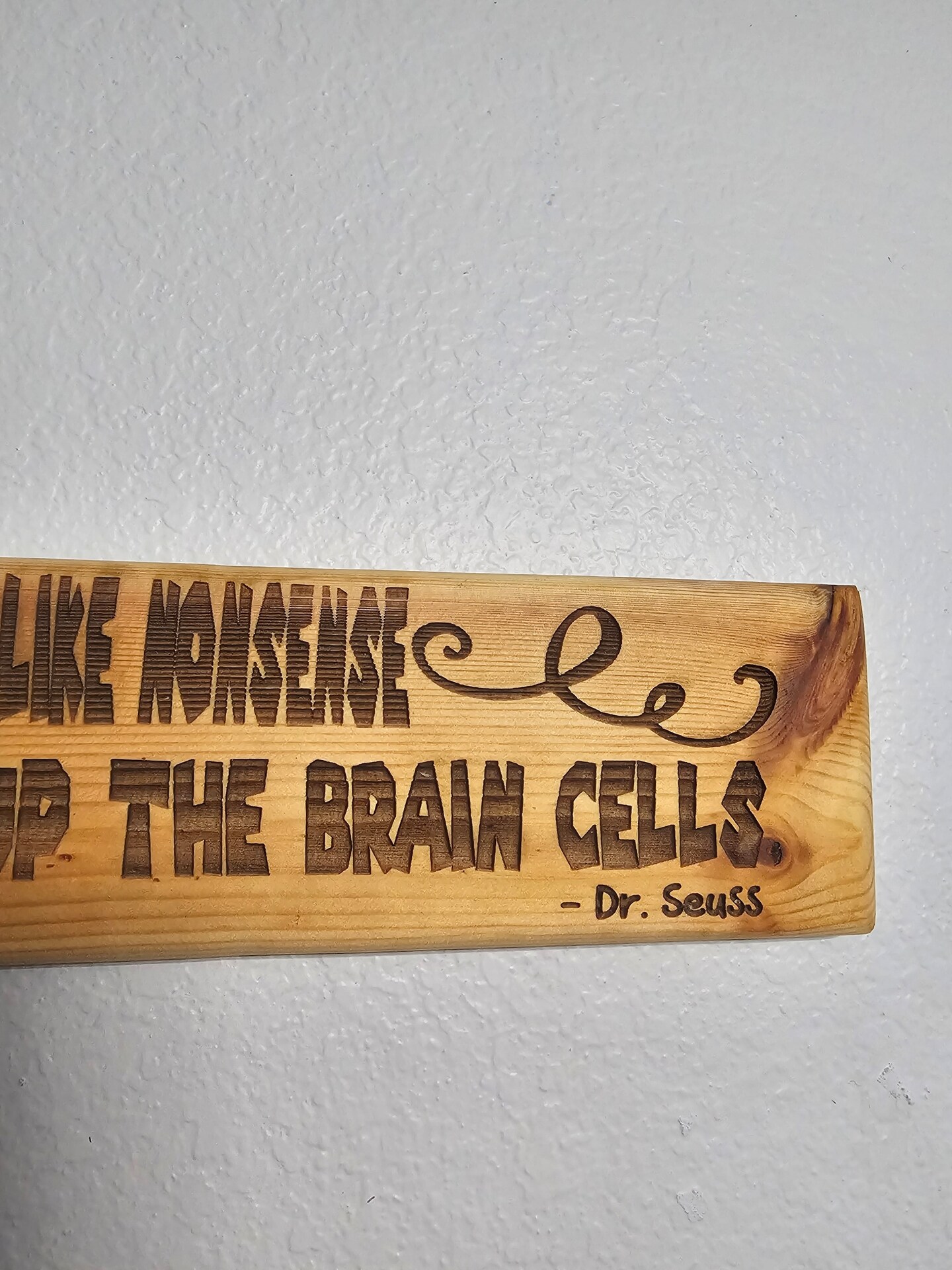 Dr Seuss - "I like nonsense it wakes up the brain cells."  Inspirational Sign Quote reclaimed wood natural Matte Finish product 4