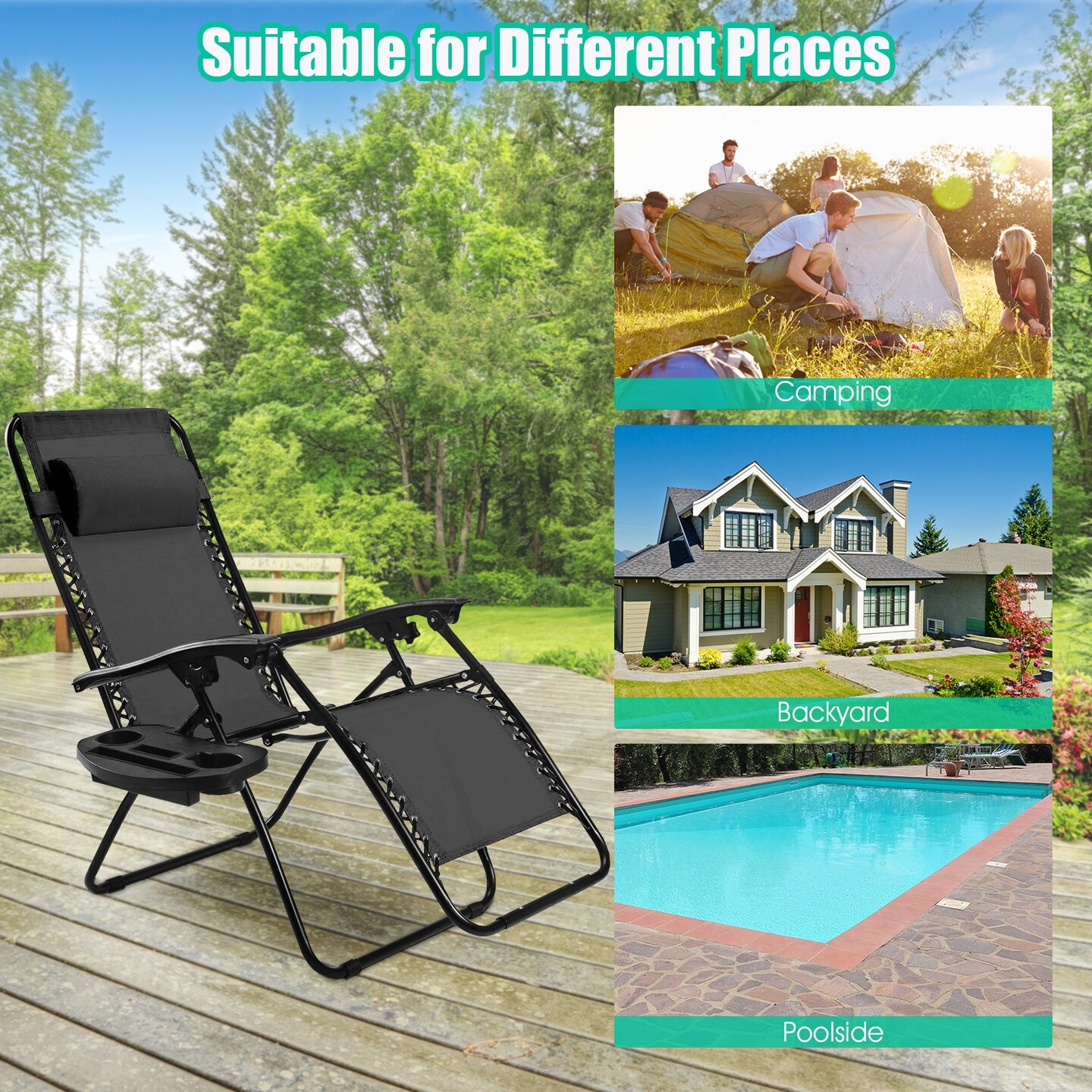 2 Pieces Folding Recliner Zero Gravity Lounge Chair