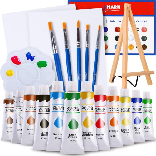 22 Pieces Painting Kit Includes Acrylic Paint Set, 8 x 10 in. Canvases, Brushes, Palette and More