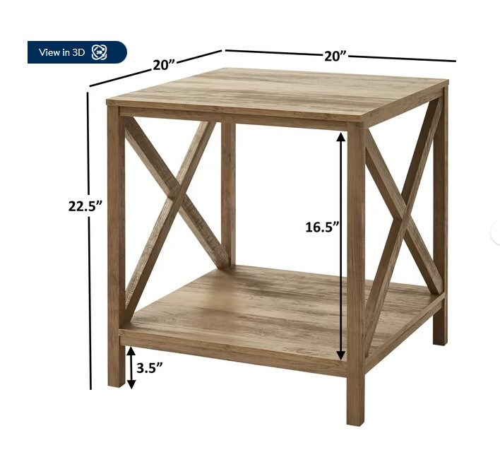 Rustic Weathered Oak Farmhouse Square Side Table with Storage
