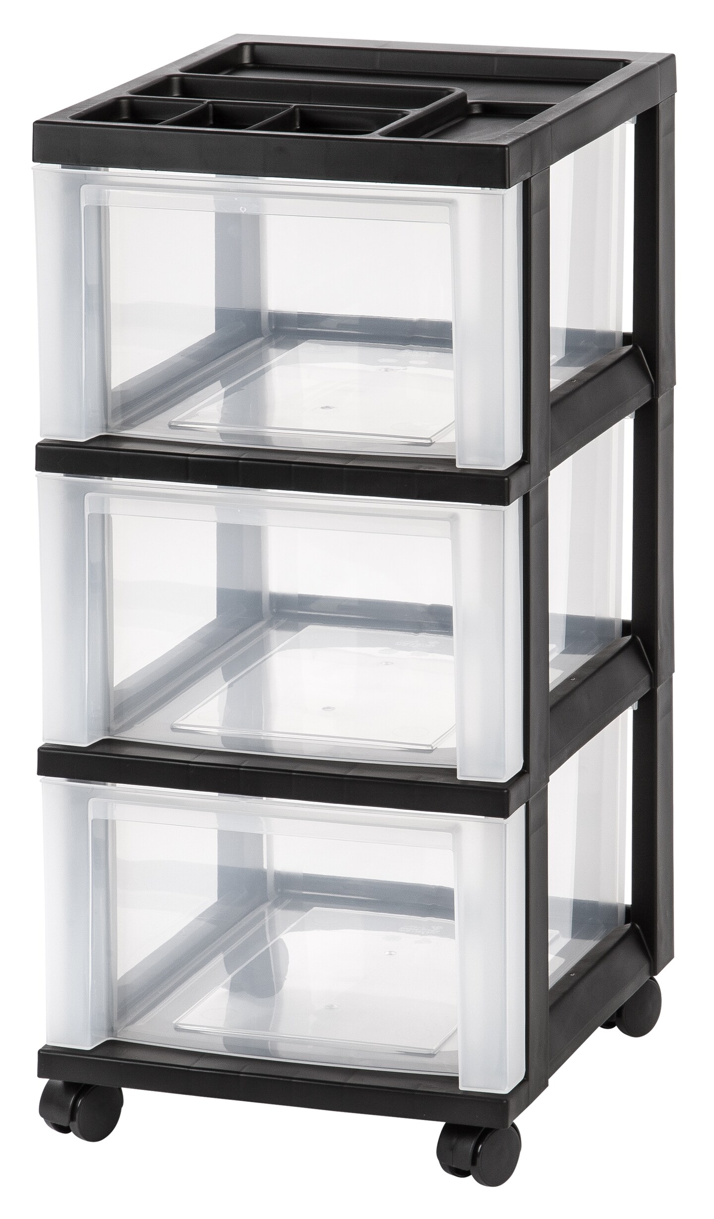 IRIS USA, 4 Drawer Medium Storage Cart with Organizer Top, Black/Clear 