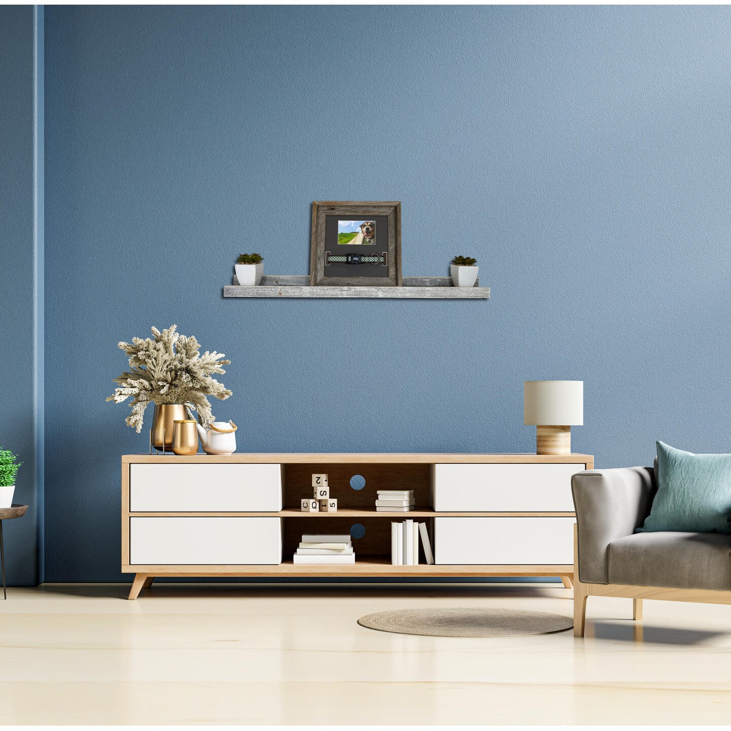 Rustic Farmhouse Long Floating Reclaimed Wood Shelf with Narrow Ledge for Decor Display & Storage