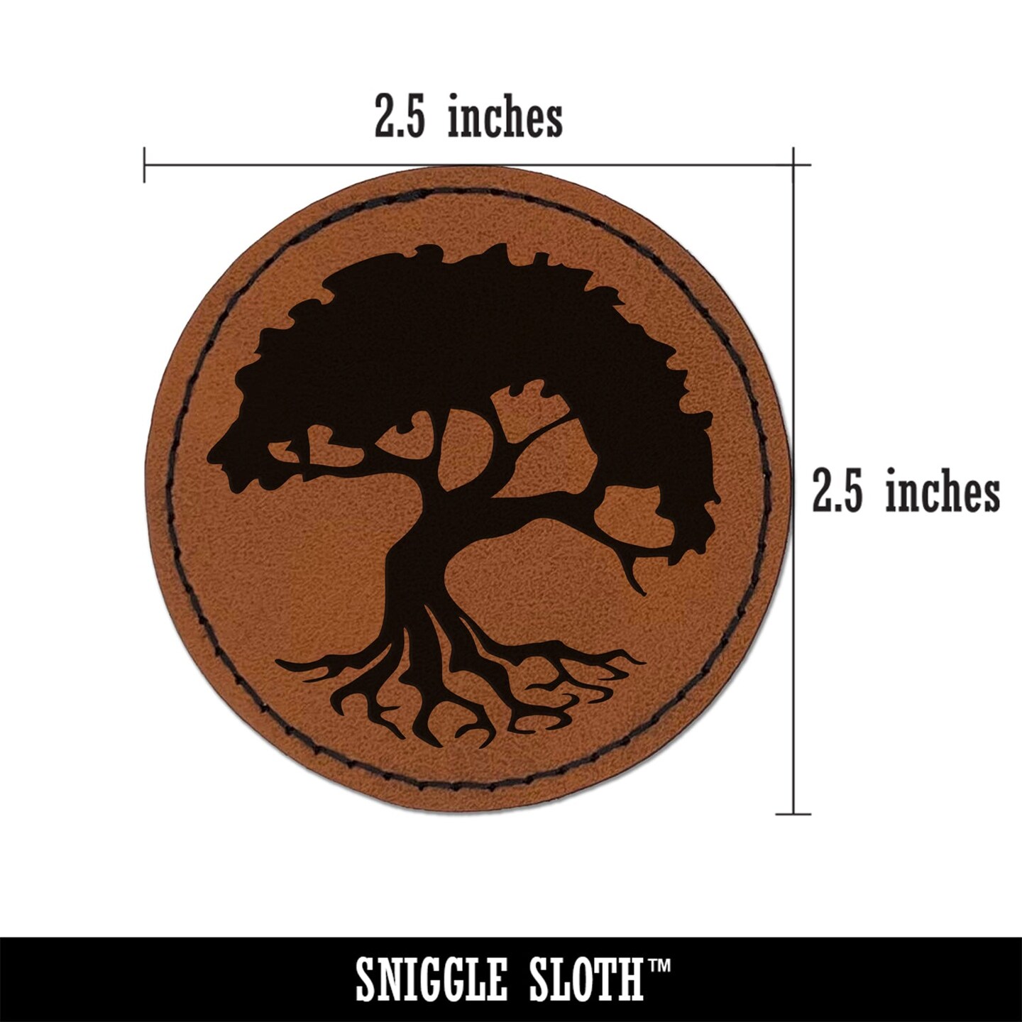 Swampy Mangrove Tree with Roots Round Iron-On Engraved Faux Leather Patch Applique - 2.5&#x22;