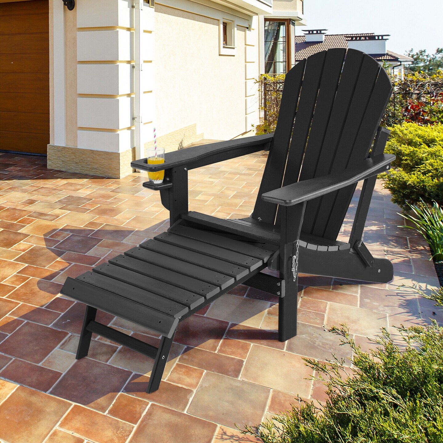 Patio All-Weather Folding Adirondack Chair with Pull-Out Ottoman