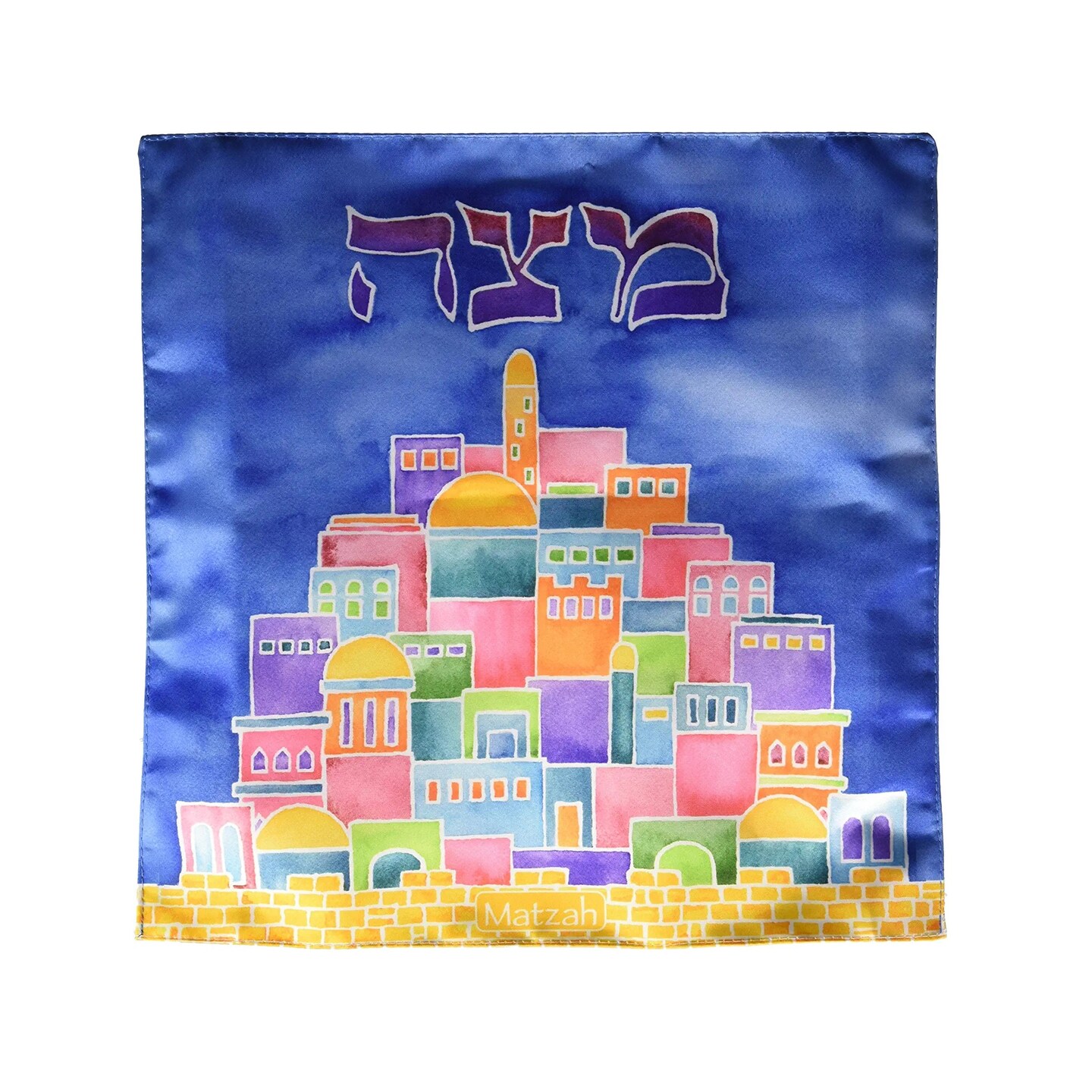 Rite Lite 13&#x22; Blue and Pink Jerusalem Motif Square Passover Seder Matzah Bag