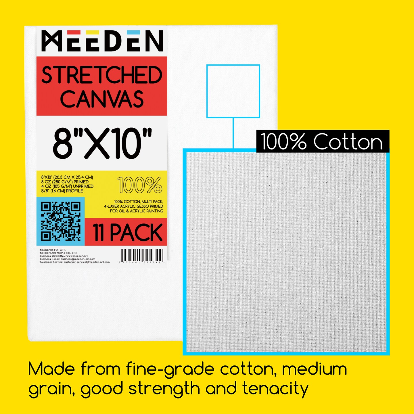 MEEDEN Stretched Canvas, 8 × 10 Inch, Pack of 11, Blank White Canvases for Painting, 100% Cotton, 8 oz Gesso-Primed, Pre-Stretched Canvas for Acrylic Oil Pouring & Airbrushing Painting