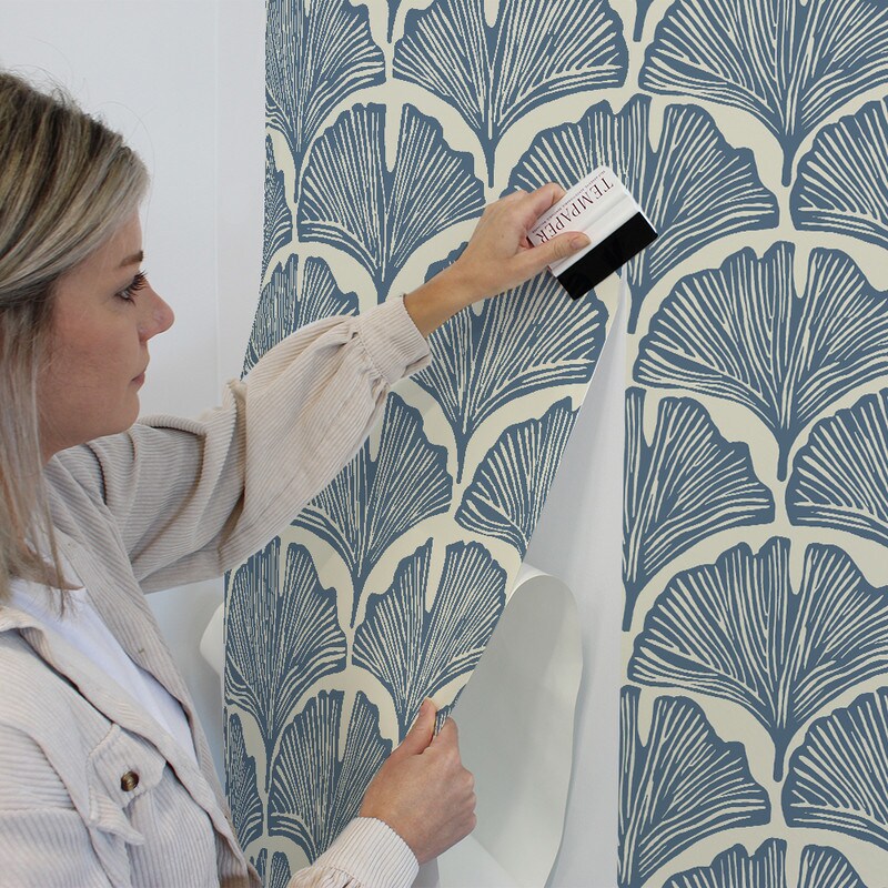 Tempaper Feather Palm by Novogratz Peel and Stick Wallpaper Waverly Blue