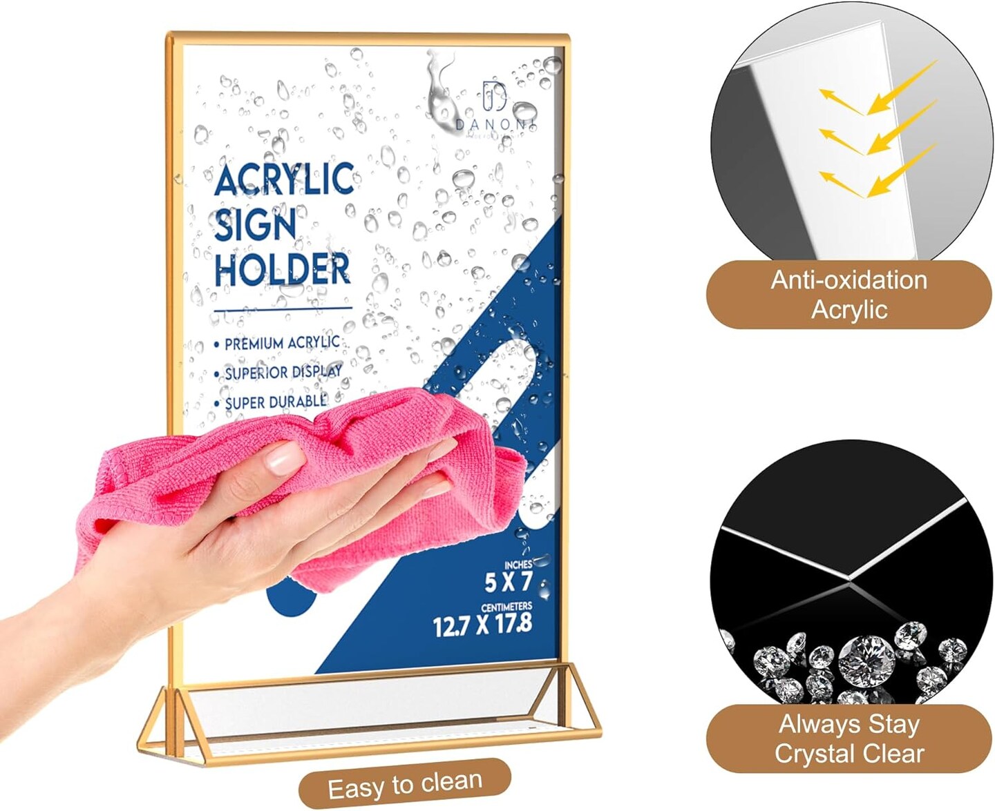 danoni Acrylic Sign Holder, Wedding Table Number Frames with Gold Borders, Double Sided Display for Menu Holders, Clear Paper Stand Display for Party, Festival and Restaurant (6 Pack)