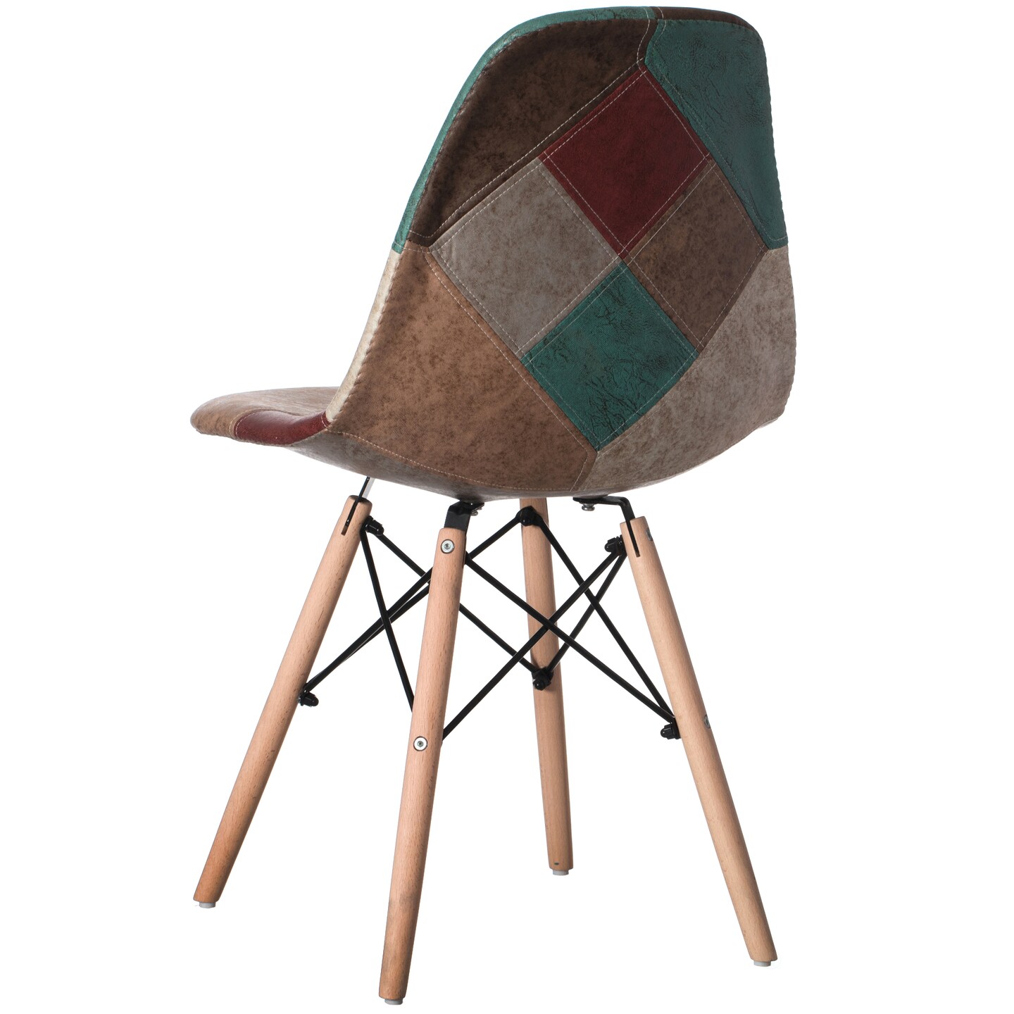 Modern Fabric Patchwork Chair with Leather and Suede Like Tones with Wooden Legs for Kitchen, Dining Room, Entryway, Living Room