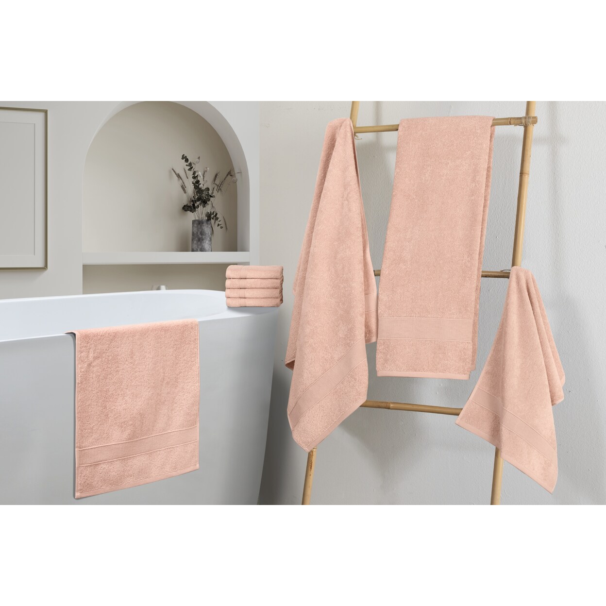 Chic Home   Premium 8-Piece 100% Pure Turkish Cotton Towel Set Woven Dobby Border Design