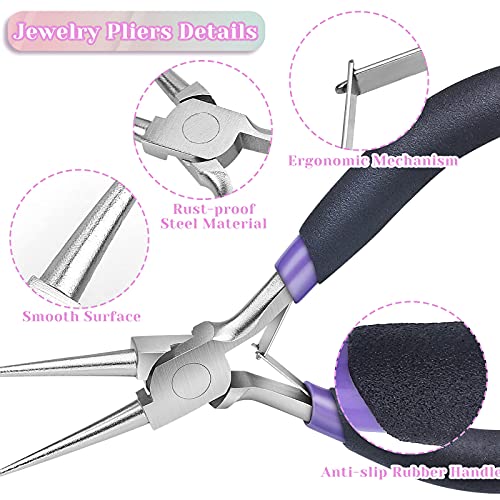 3 Pieces Jewelry Making Tools Kit includes Needle Nose Pliers, Round Wire Cutters for Supplies, Wrapping, DIY Crafts, Beading