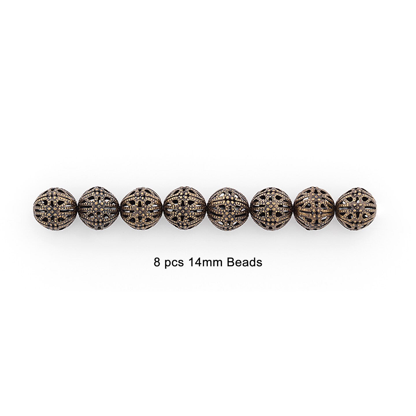 Filigree Metal 14mm Roubd Beads Pack of 8 - Antique Bronze
