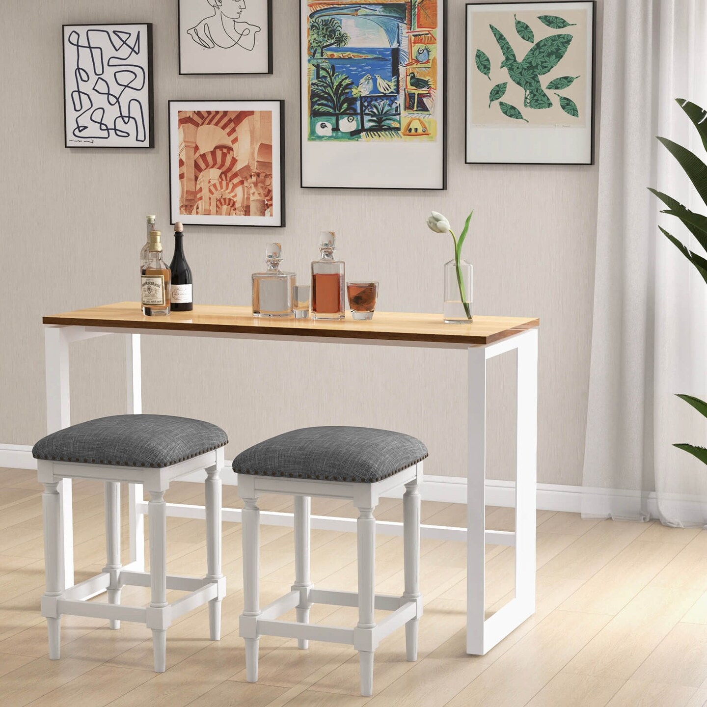 Costway 3 Heights Saddle Stool Set of 2 Square Kitchen Island Stool with Footrests