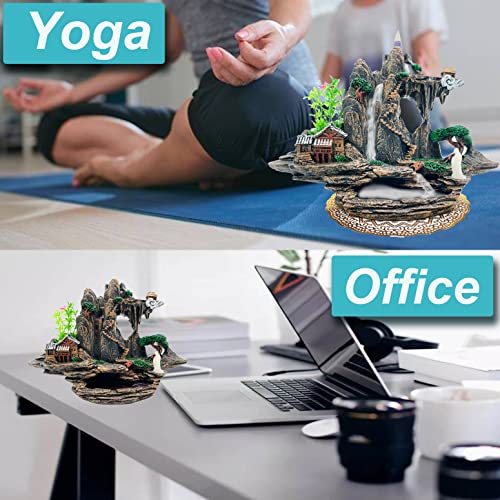 Mountain Waterfall Incense Burner,Backfall Incense Holder River, Incense Falls Meditation Decor for Room with Upgrade Incense Cones and Accessories