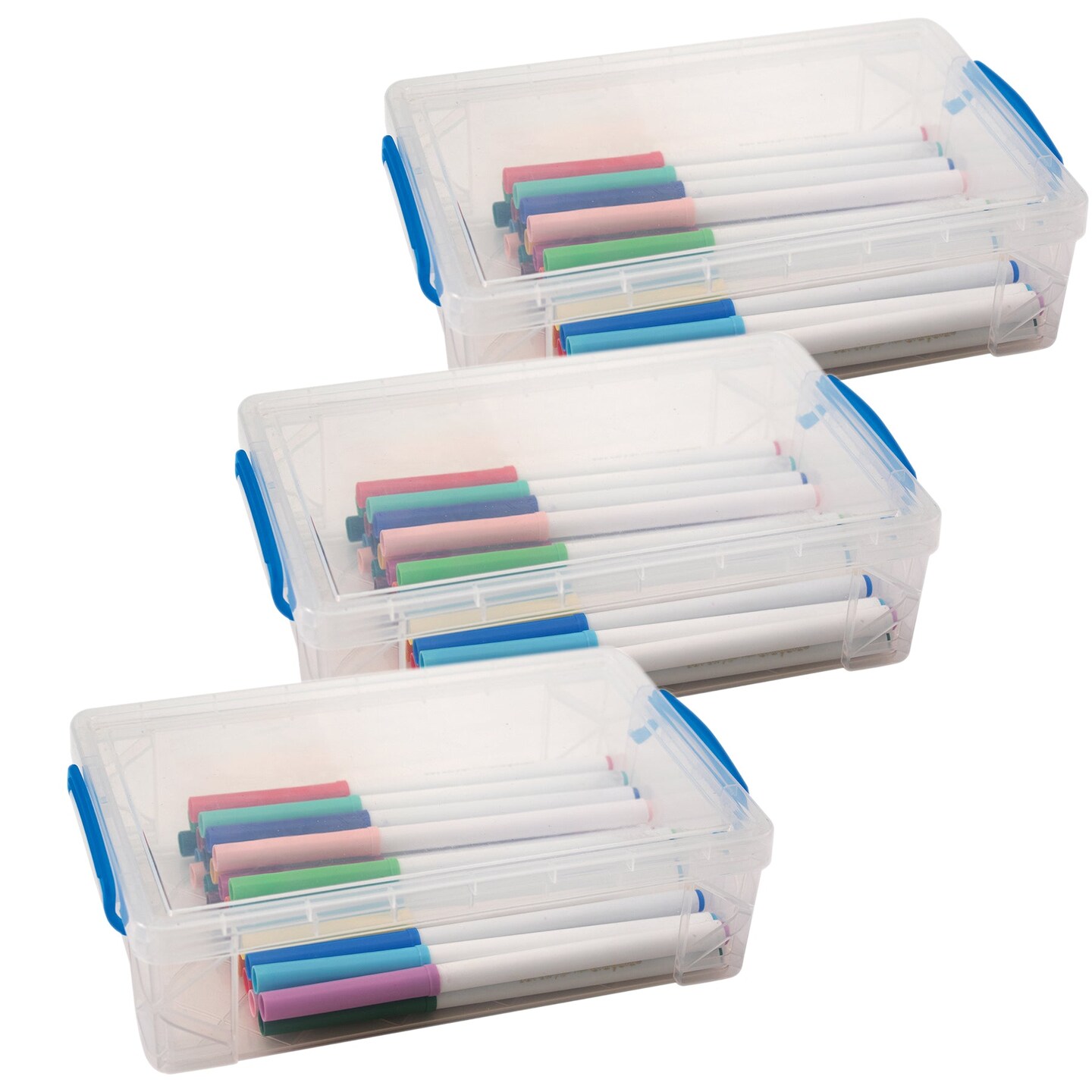 Pack of 3 - Large Pencil Box for Kids, Plastic School Supply Box