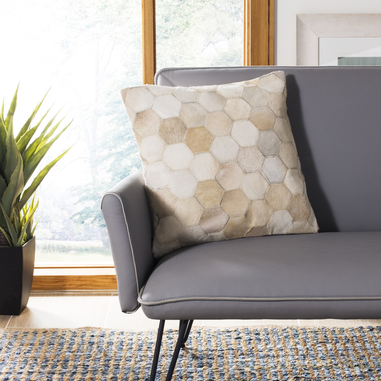 Safavieh Tiled Cowhide Pillow White Home Decor Pillow Decorative Throw Cushion