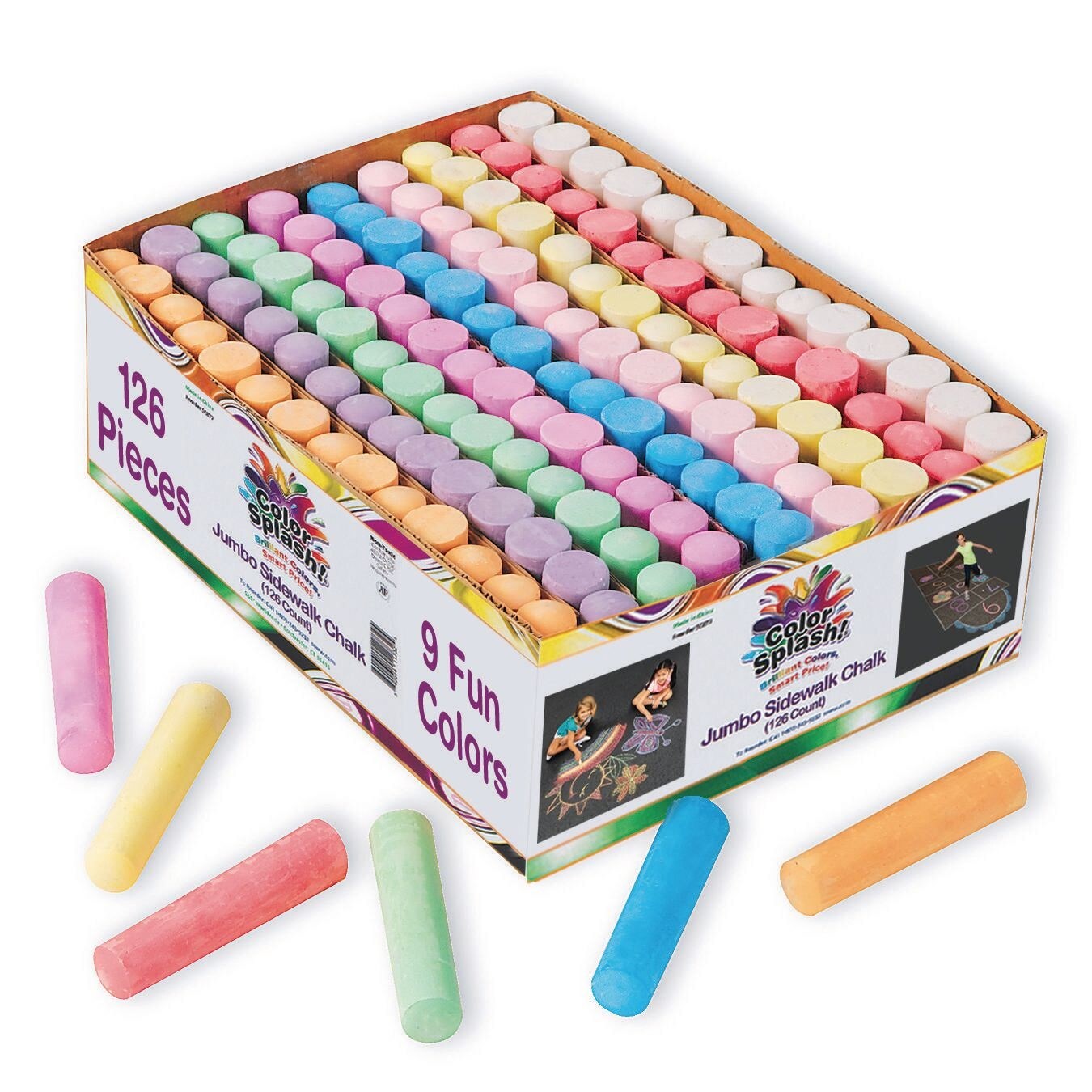 Color Splash!&#xAE; Giant Box of Sidewalk Chalk, 9 Colors (Box of 126)