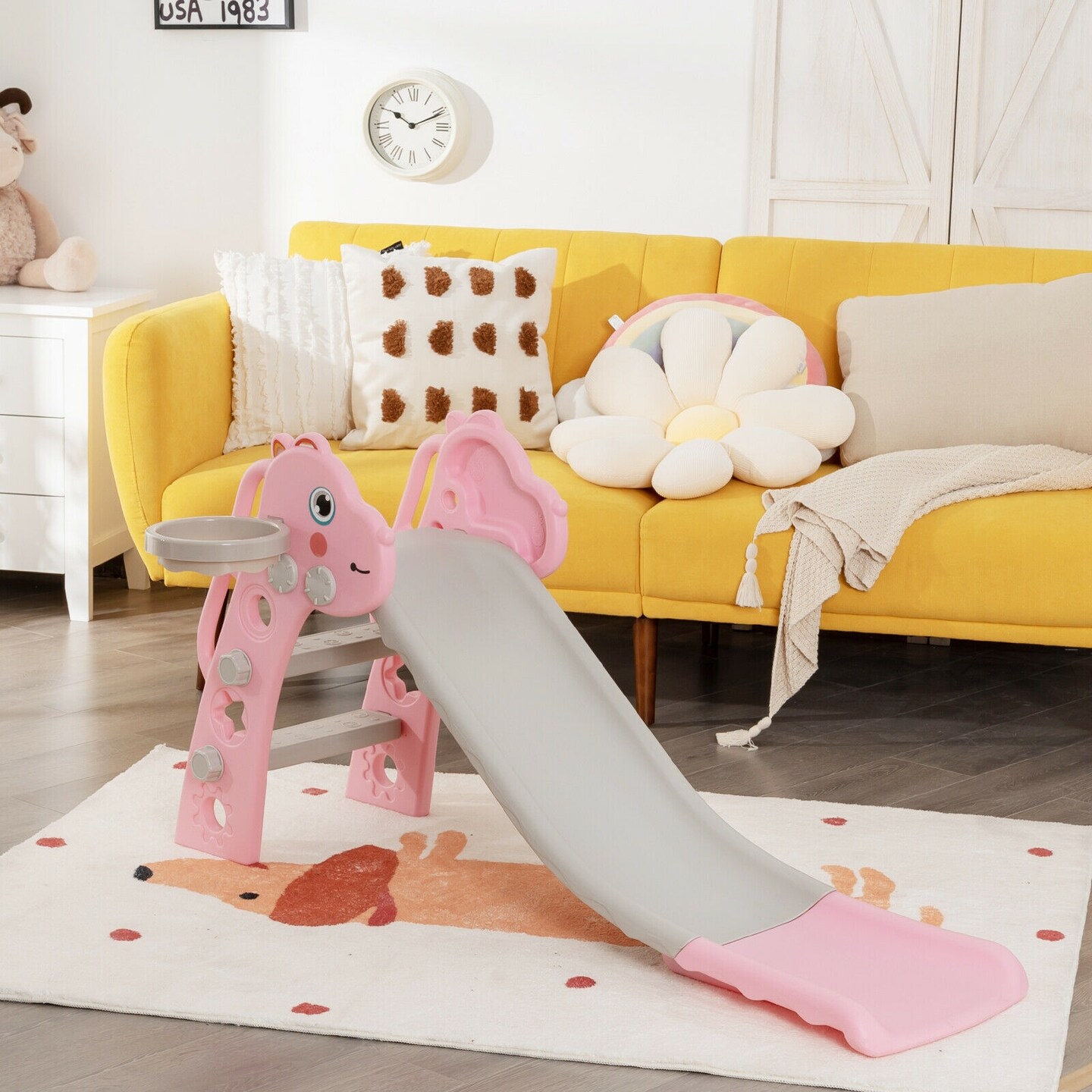 3-in-1 Kids Slide Baby Play Climber Slide Set with Basketball Hoop