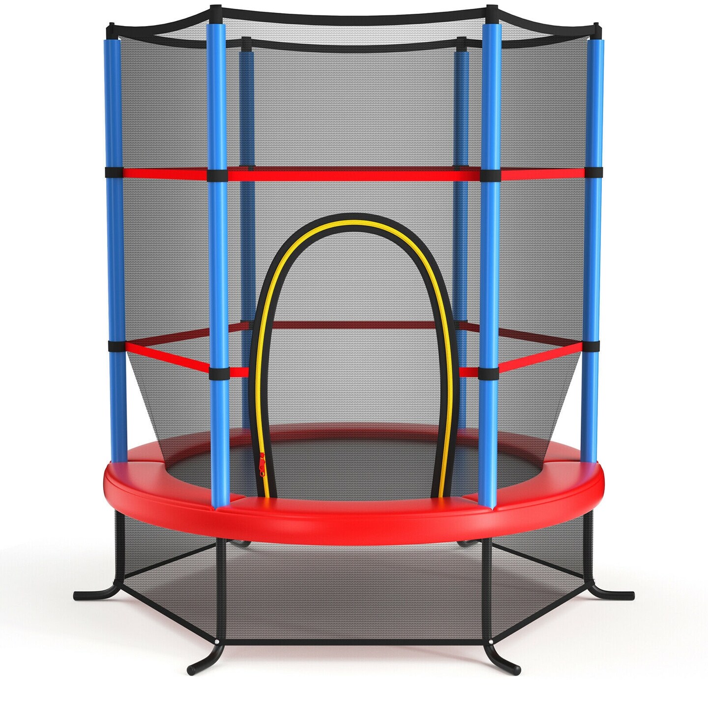 65 Inch Kids Recreational Trampoline Bouncing Jumping Mat with Enclosure Net