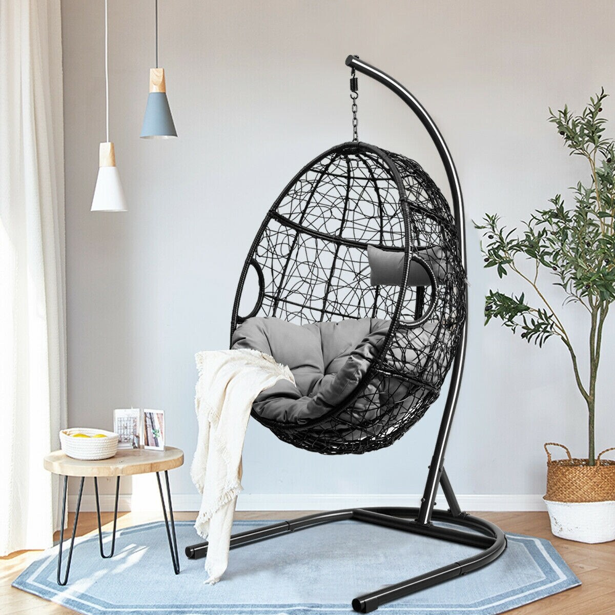 Hanging Cushioned Hammock Chair with Stand