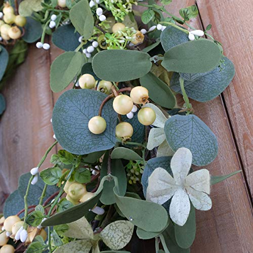 20 inches Artificial Green Leaf Eucalyptus Wreath,Berry Wreath for Spring,Summer, Front Door Window Hanging Wall Party Decorations