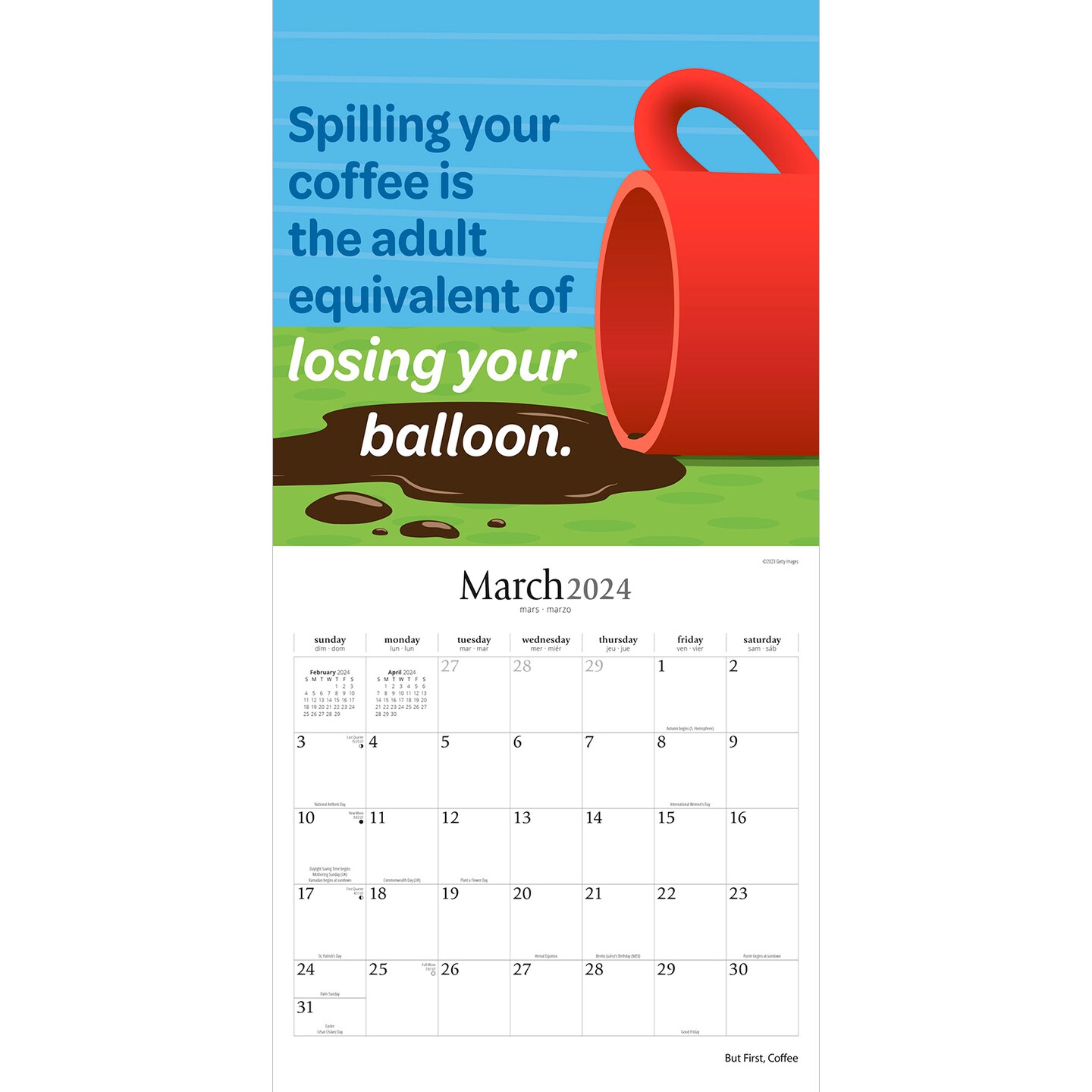 But First Coffee | 2024 12 x 24 Inch Monthly Square Wall Calendar | Brush Dance | Drink Beverage Shop Caf&#xE9; Beans