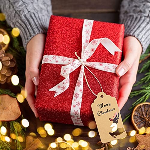 Koogel Christmas Hollow-Out Gift Tags,140 pcs Kraft Paper Tags,Kraft Paper Christmas Gift Tags with 7 Different Designs Christmas Tags for Christmas DIY Craft Presents Party Hanging Decorations