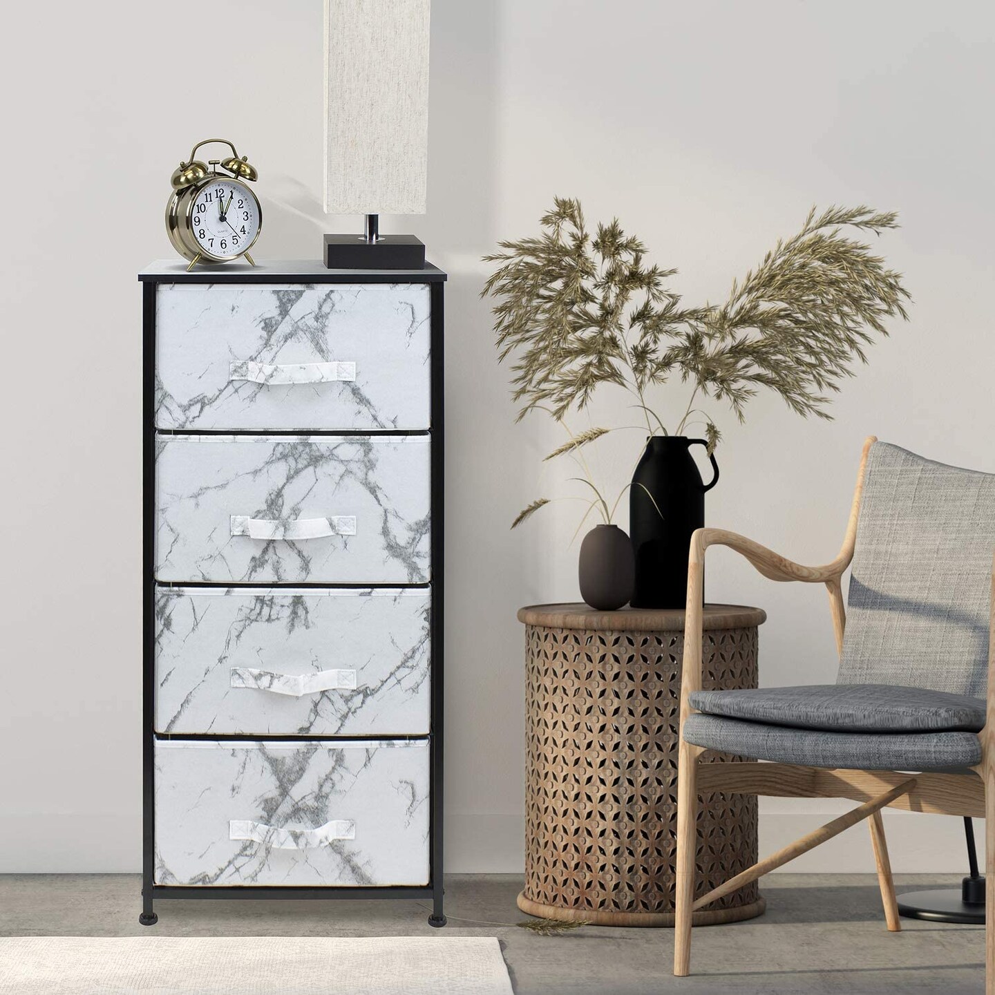 Sorbus Dresser with 4 Drawers - Bedside Furniture &#x26; Night Stand End Table Dresser with Steel Frame, Wood Top, Easy Pull Fabric Bins for Home, Bedroom Accessories, Office &#x26; Dorm